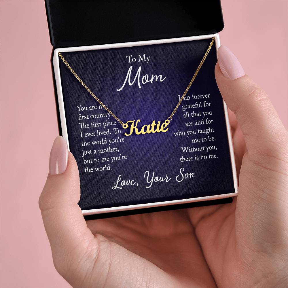 Custom Name Necklace w/ Message Card - For Mom From Son